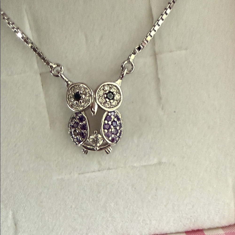 925 Silver and Purple Owl Pendant Necklace